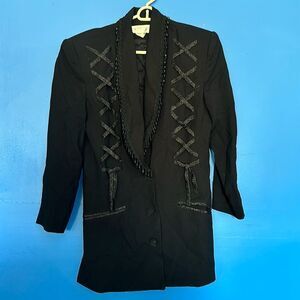 En Route Vintage Black Beaded Dinner Jacket Shawl Collar Size Petite